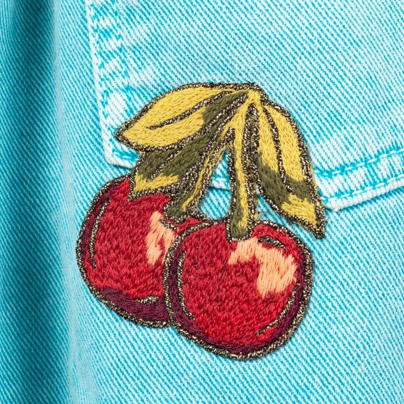 Gucci PF/19 Blue Embroidered Cherry Tapered Paperbag-Waist Jeans - Picture 9 of 16